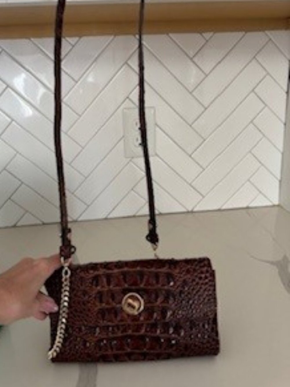 Brahmin Melbourne Polina Crossbody handbag featured in croc-embossed